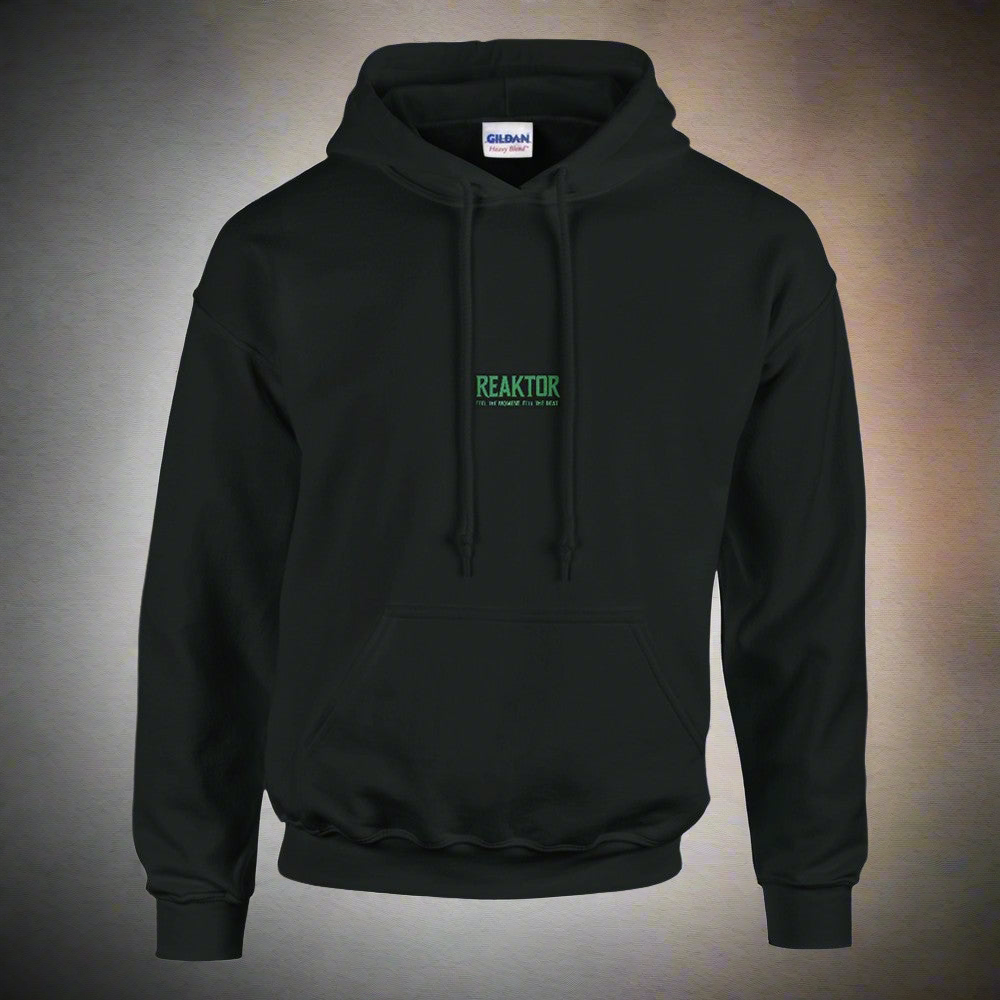 First Black Reaktor Jumper – Hardcore Techno Rave Hoodie with Emblem Logo